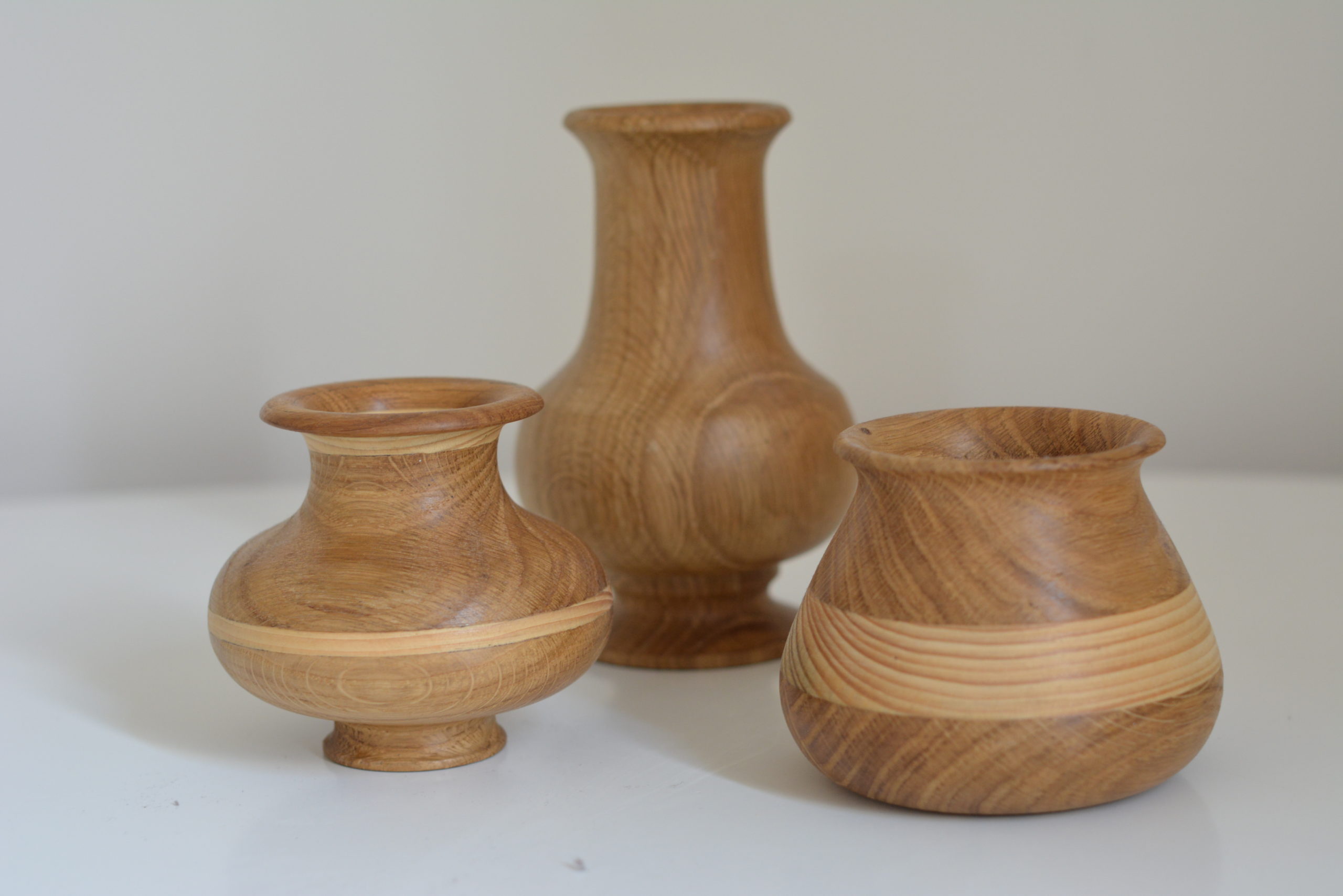 triptyque pots décoratifs en bois de chêne 